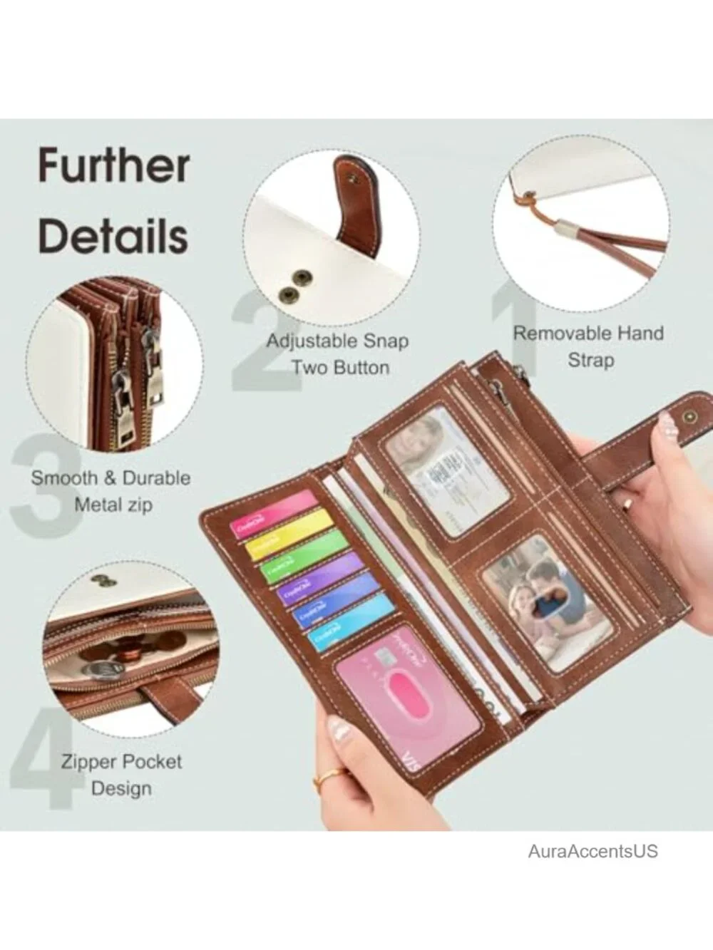 PU Leather RFID Blocking Large Capacity Zip Wristlet Clutch with Phone Pocket &
